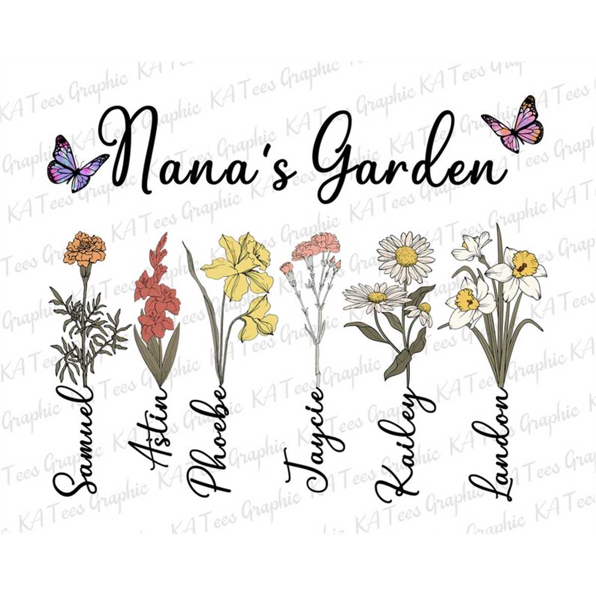 Personalized Nana's Garden Png, Birth Month Flowers Clipart, Inspire