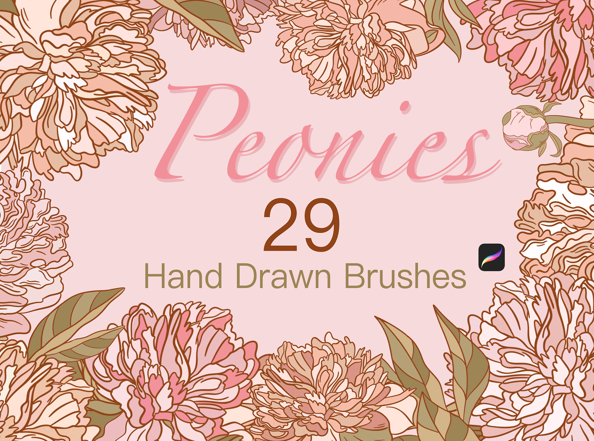 STAMP BRUSH PEONIES for PROCREATE | Inspire Uplift