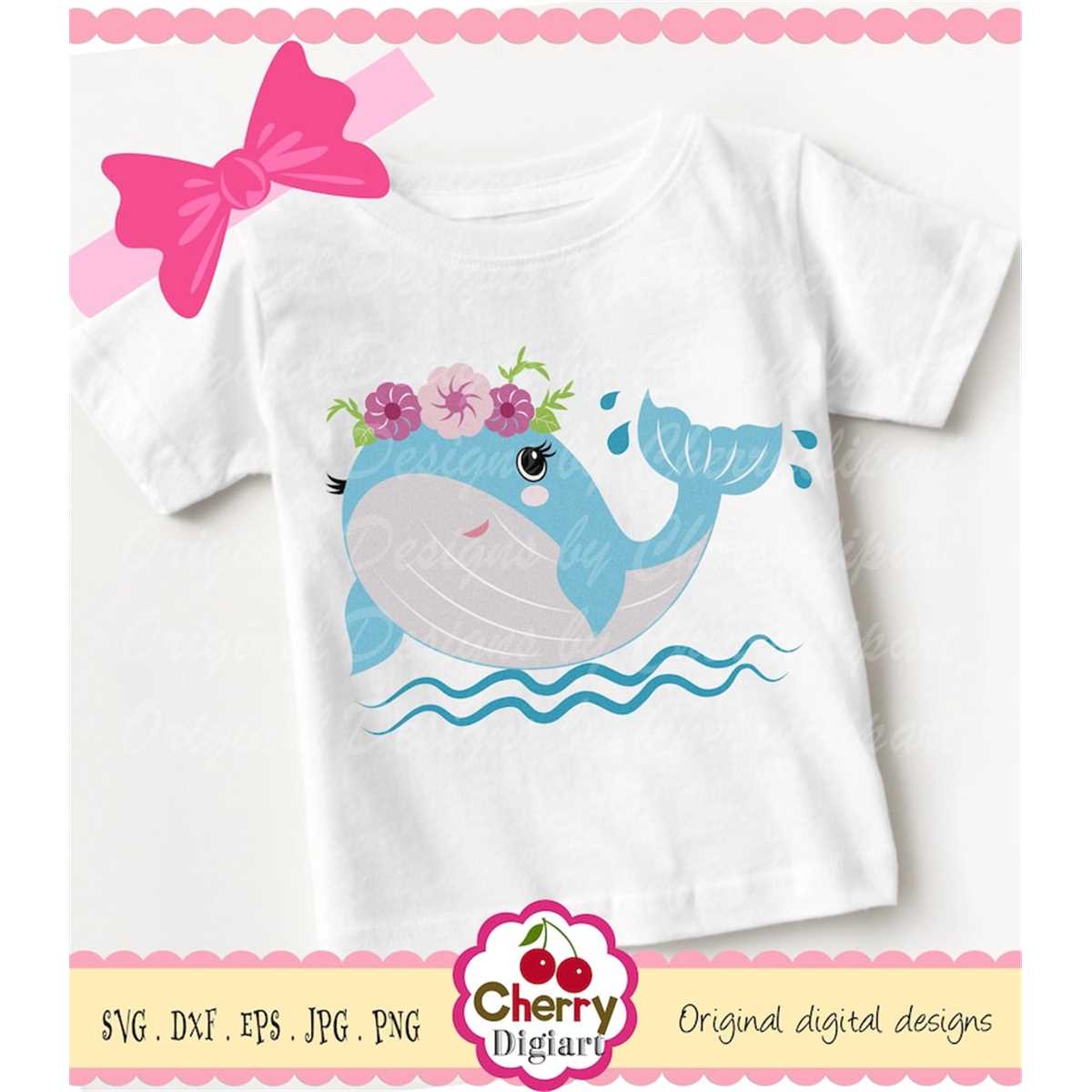 Svg dxf, cute little Whale svg, Whale with flowers svg Silho - Inspire