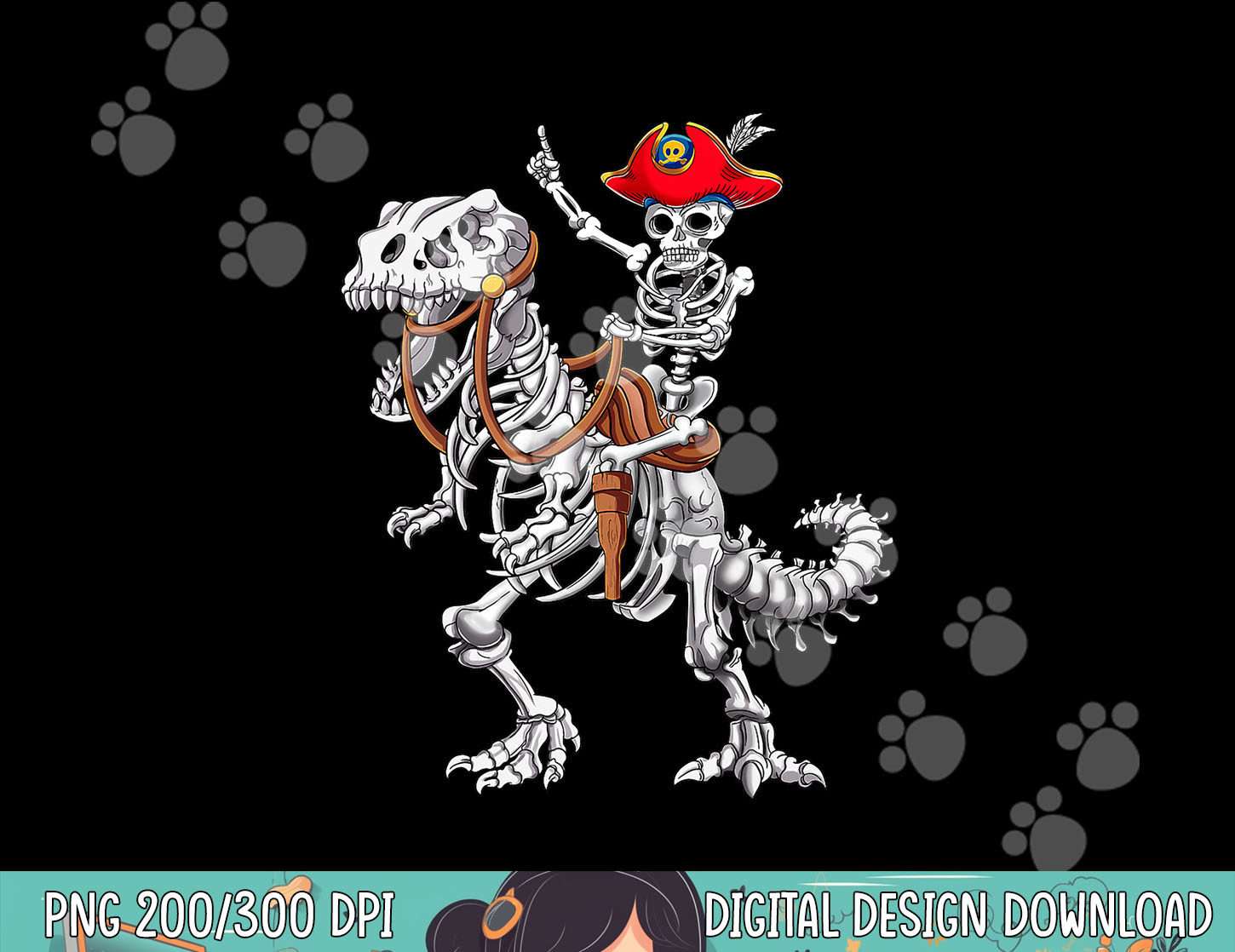 Skeleton Pirate Riding Skeleton Dinosaur Halloween Costume p Inspire