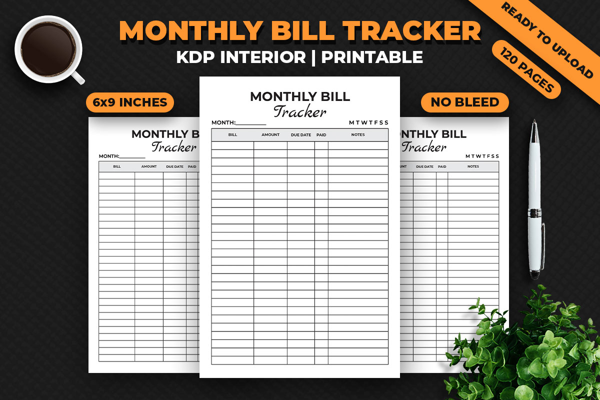 Monthly Bill Tracker KDP Interior | Inspire Uplift