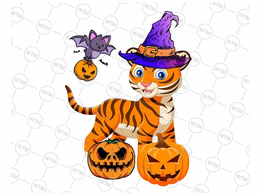 Cute Halloween Tiger In Witch hat Halloween Kid Png, Pumpkin | Inspire ...