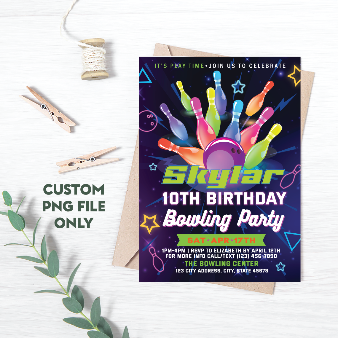 Personalized File Bowling Birthday Invitation | Glow Bowling - Inspire ...