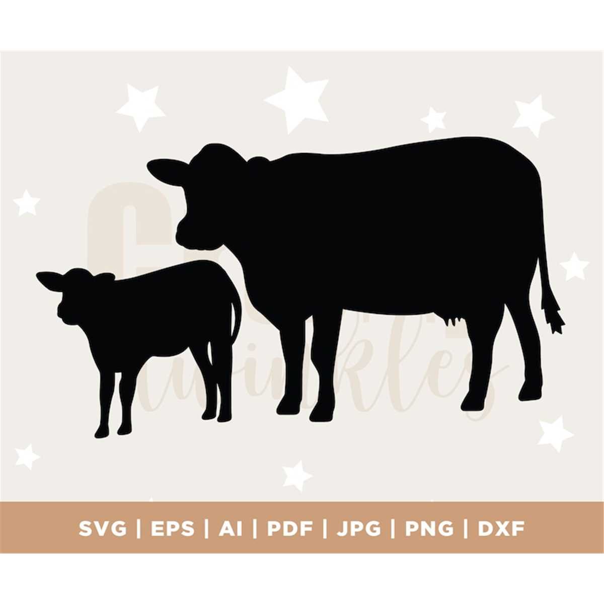 Cow calf pair Vector SVG, Cow Baby, Calf, Cattle Mommy, Mom Inspire