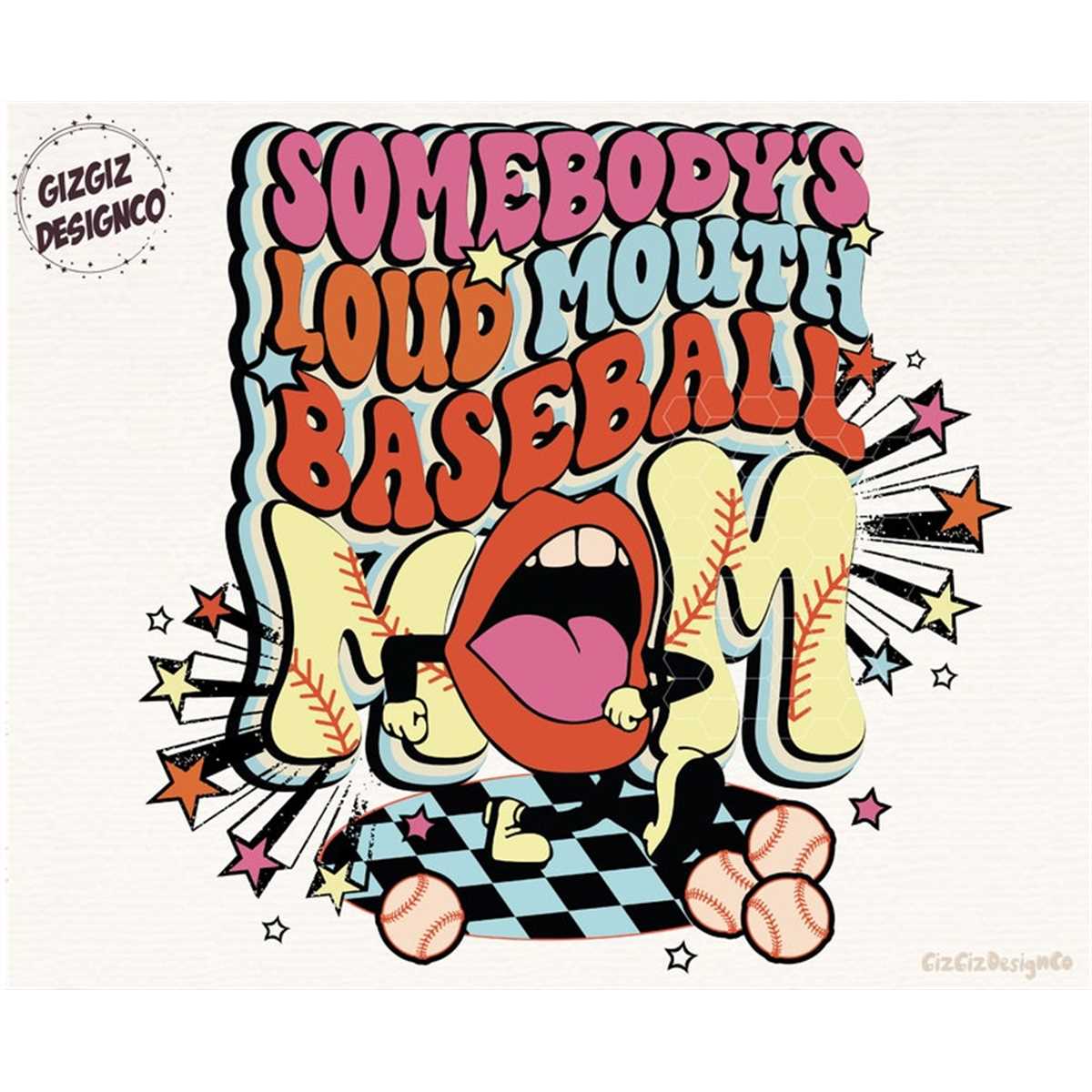 Somebody's Loud Mouth Baseball Mom Png, Groovy Baseball Mama Inspire Uplift