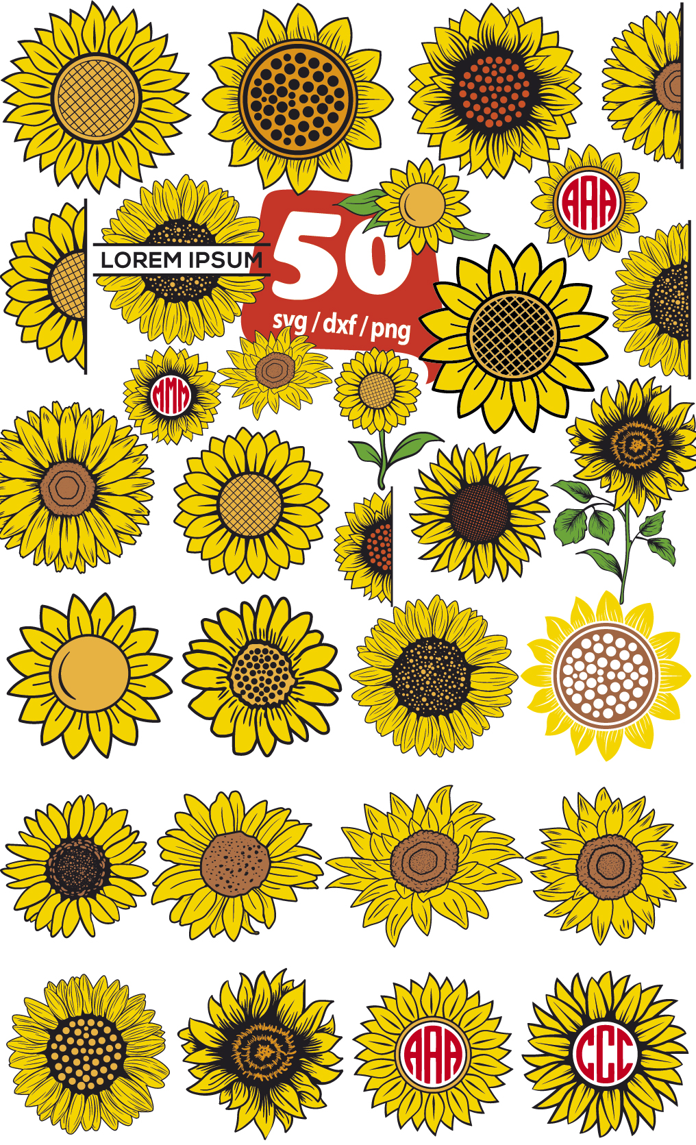 Sunflower SVG Bundle, Sunflower SVG, Flower Svg, Monogram Sv Inspire