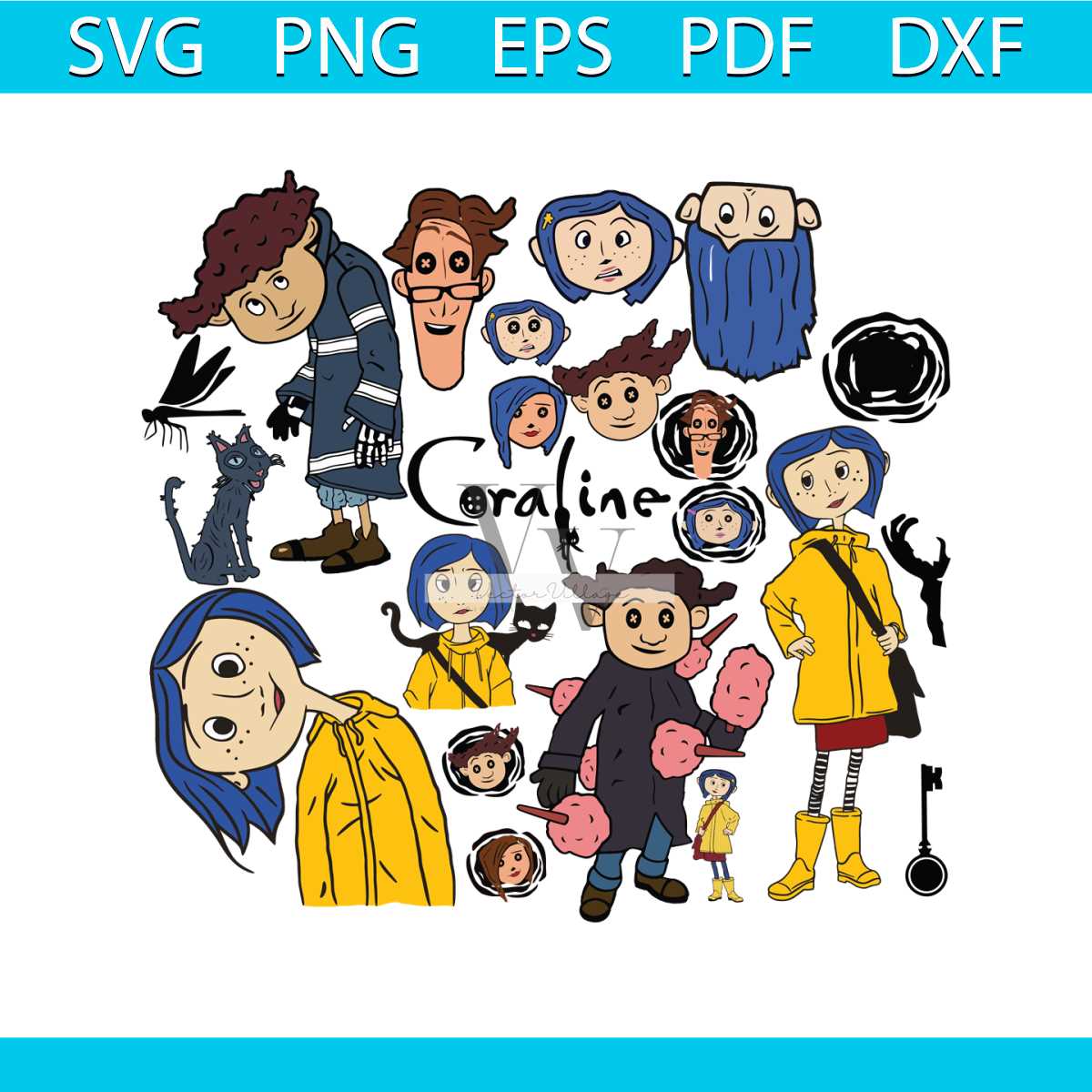 Vintage Coraline Cartoon Characters SVG Bundle | Inspire Uplift
