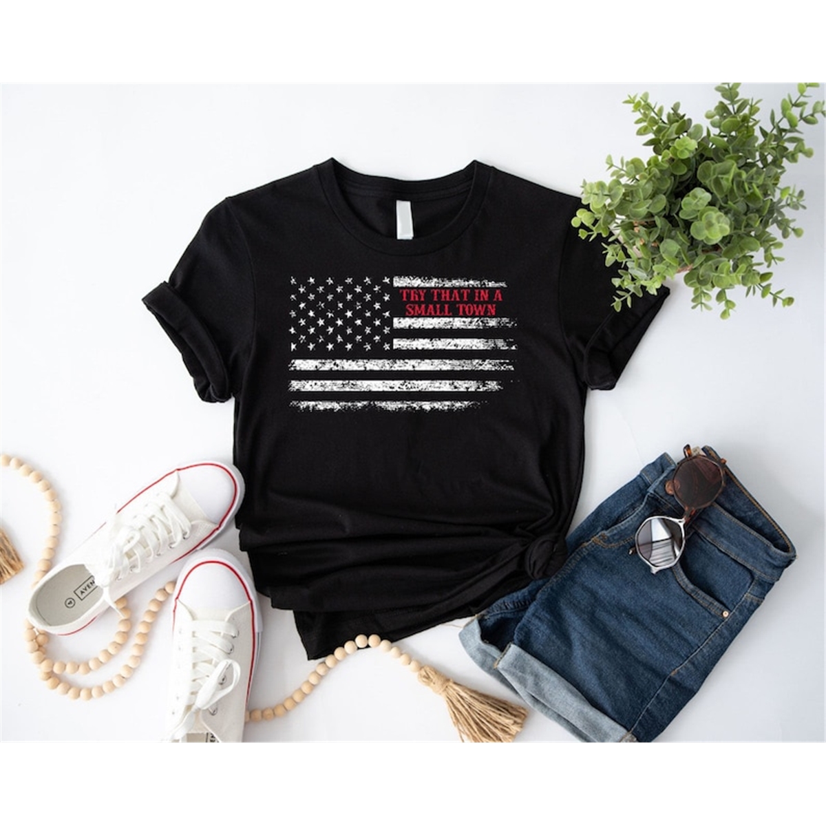 Try That in a Small Town American Flag Country Music T Shirt Inspire