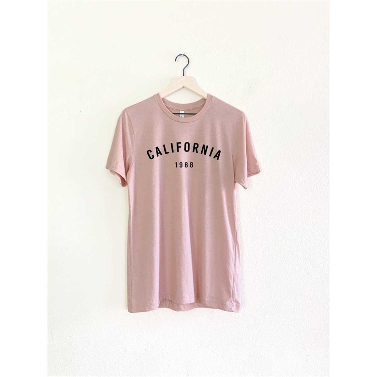 T-shirt Uomo Donna E Bambino Con Stampa California Palma E Spiaggia, Top Estivo Casual