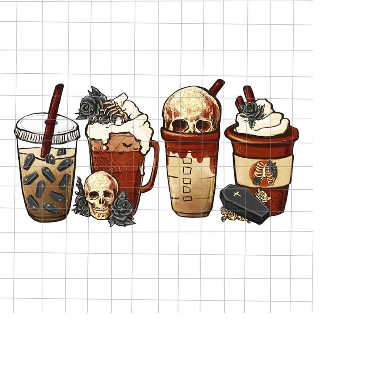 Horror Fall Coffee Pumpkin Spice Latte Iced Halloween Png, H | Inspire ...