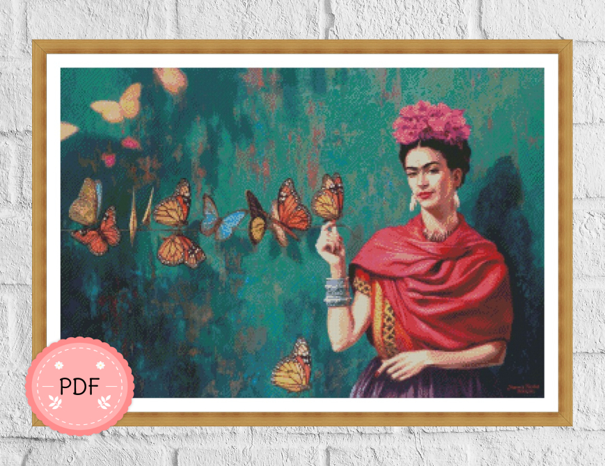 Frida Kahlo Cross Stitch Pattern,Portrait ,X Stitch Chart,In Inspire