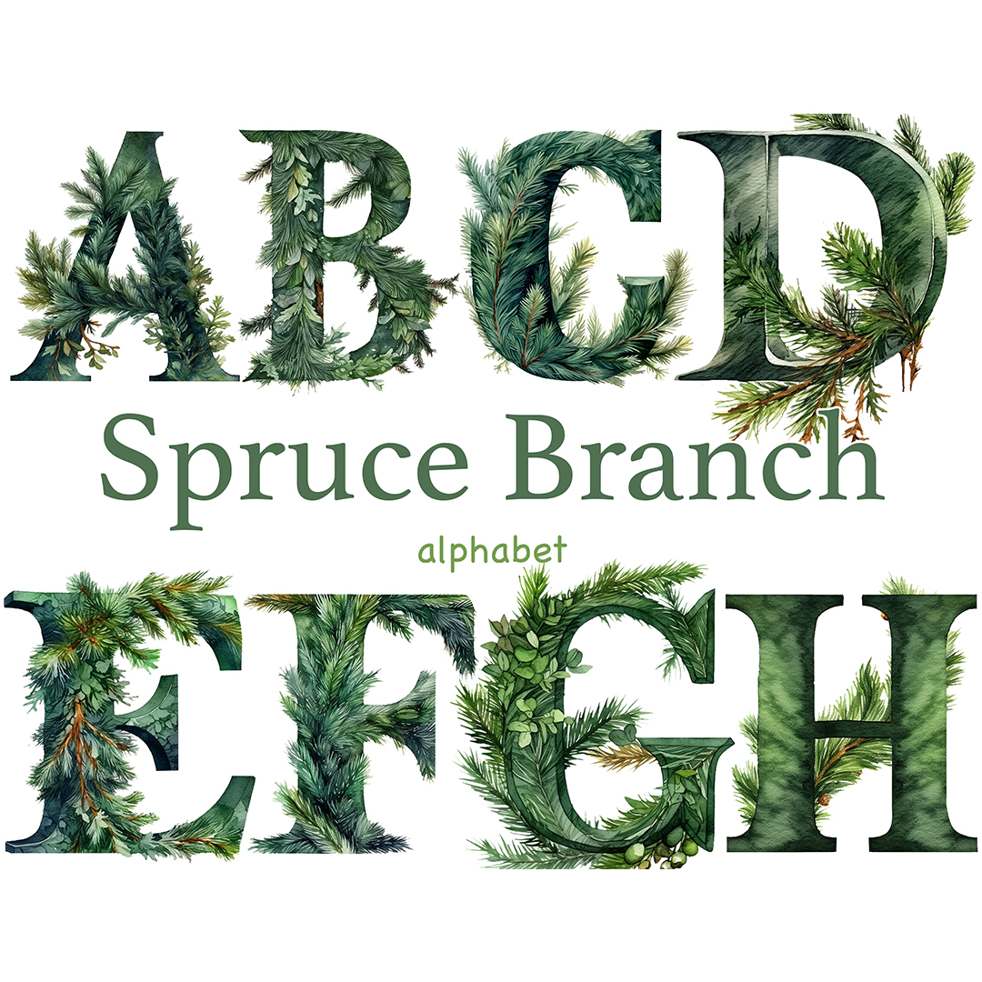 Spruce Branch Alphabet | Winter Letters - Inspire Uplift