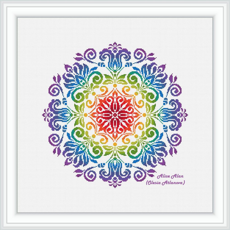 Cross stitch pattern mandala vintage ornamental rainbow | Inspire Uplift