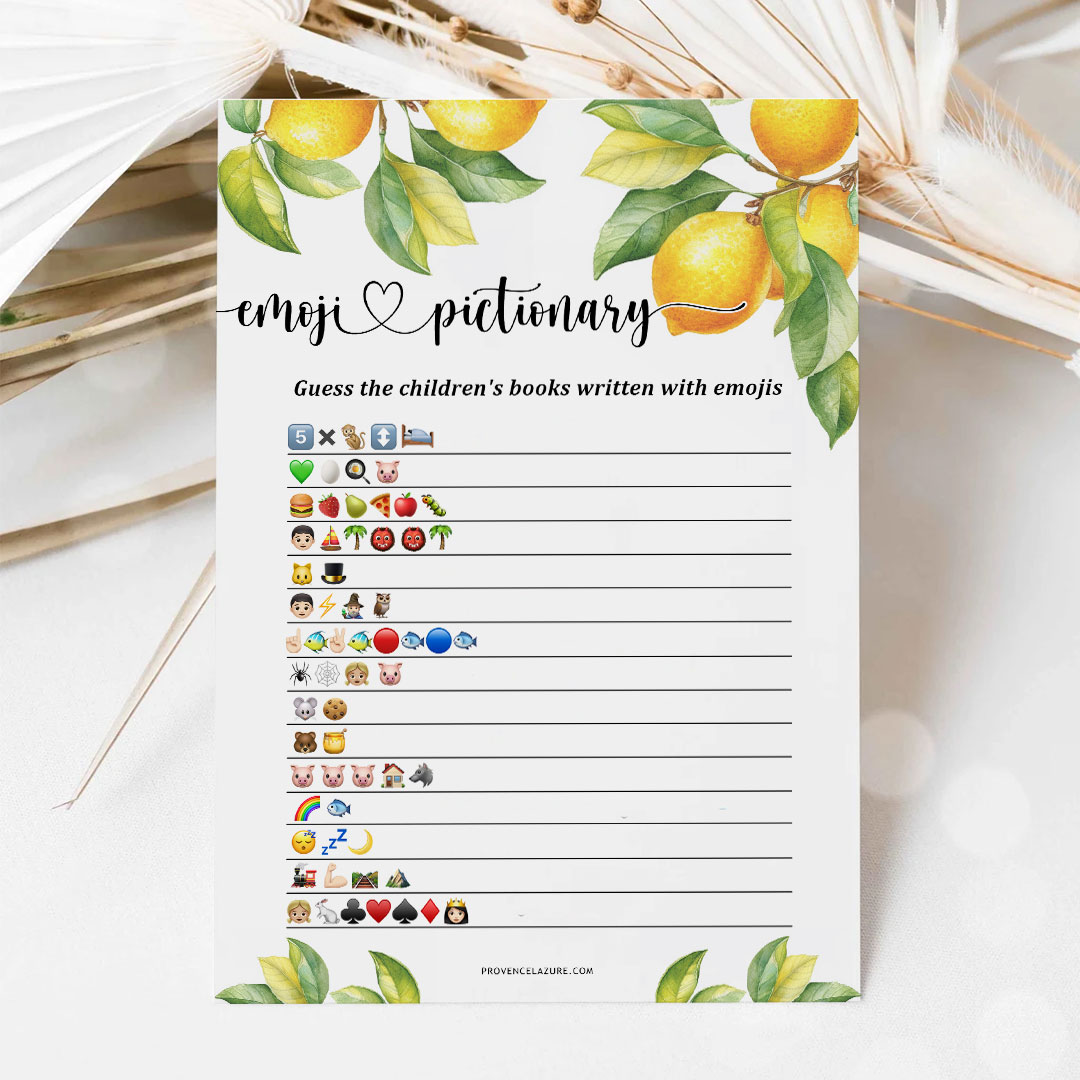 Emoji Pictionary Game Lemon Baby Shower Children Books Game Inspire