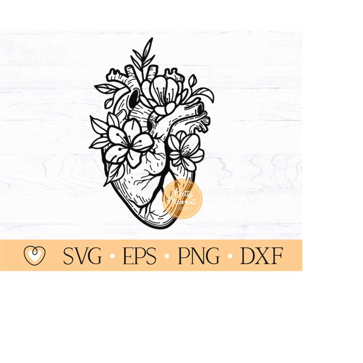 Anatomical heart with Flowers svg, Floral heart svg, Human h Inspire