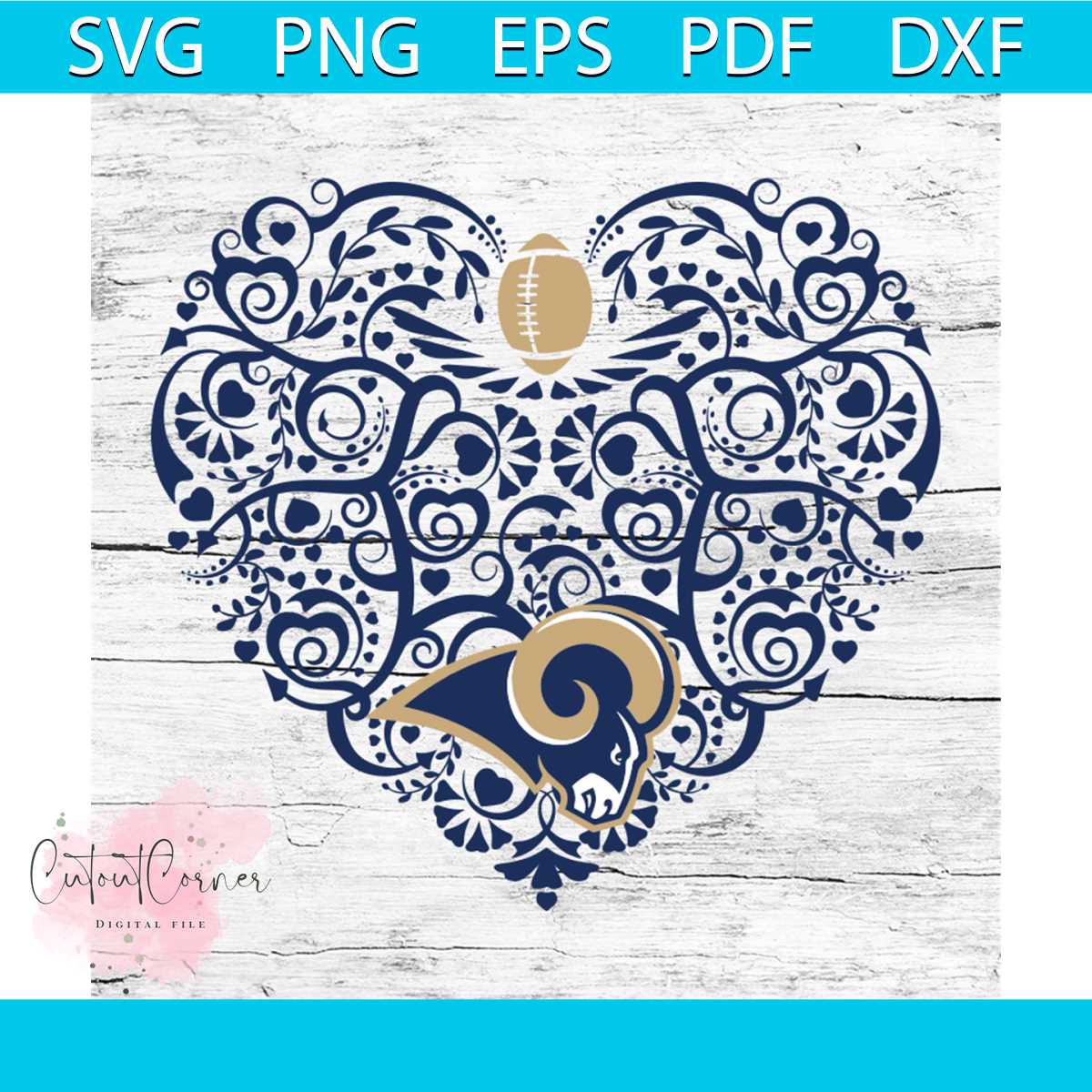 Los Angeles Rams, Heart SVG, NFL Svg, Football Svg, Cricut F | Inspire ...