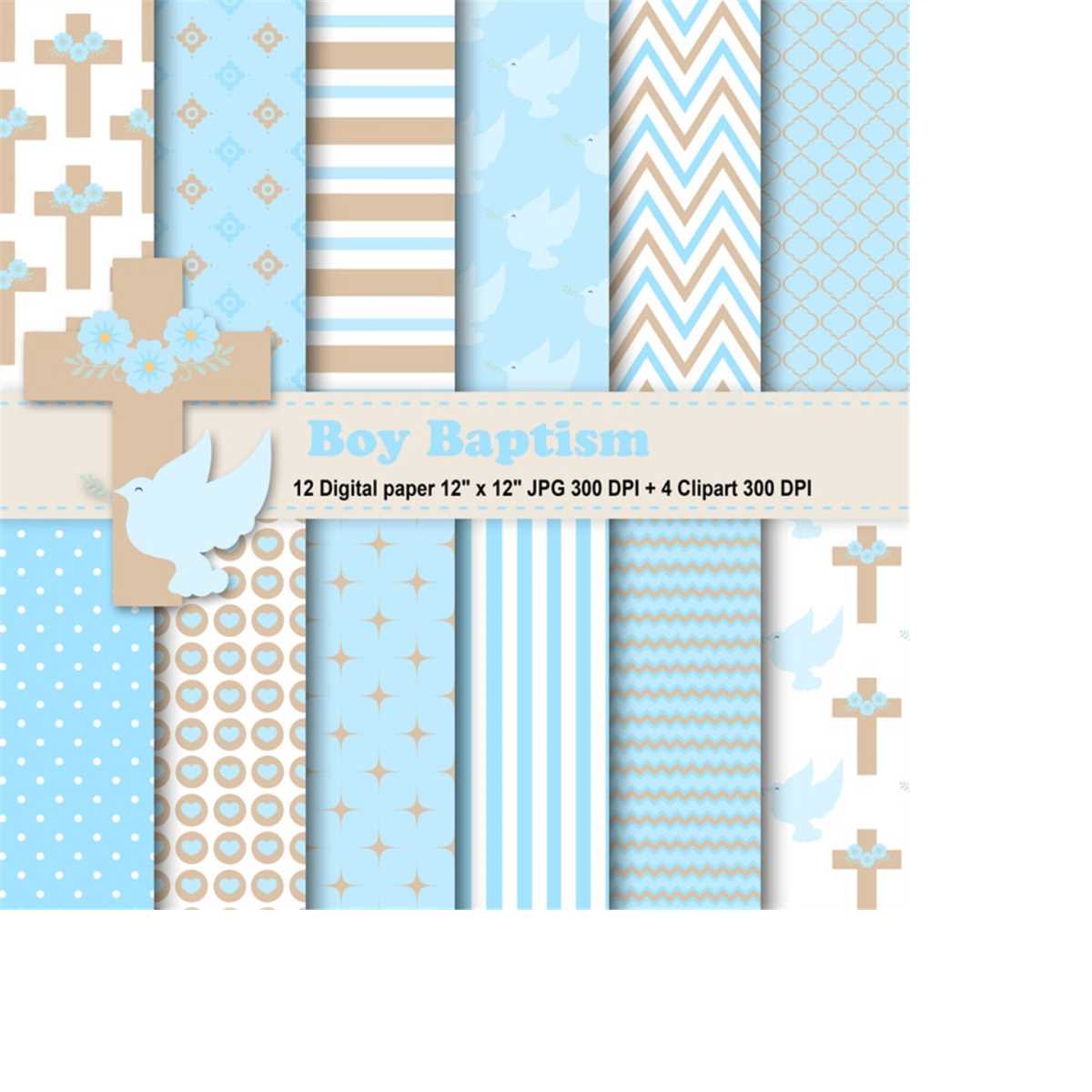 Boy Baptism Digital Paper, Boy Baptism Clipart, Baptism Back - Inspire ...