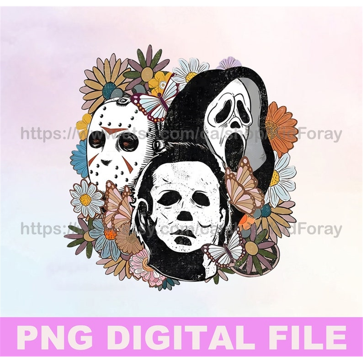 Horror Movie Characters PNG, Floral Horror Characters PNG, S Inspire