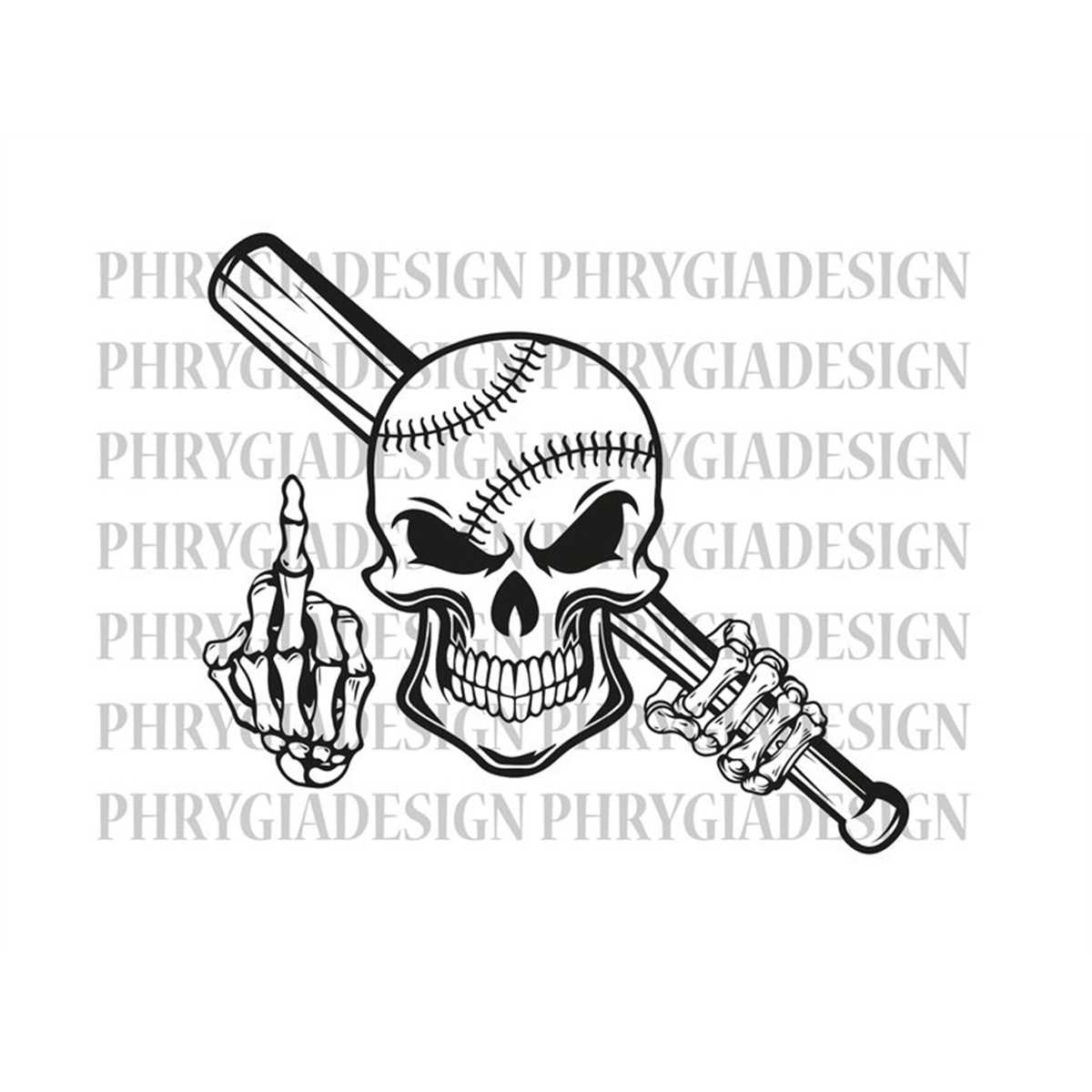 Baseball Skull Svg Png , Skull Middle Finger Svg , Softball Inspire Uplift