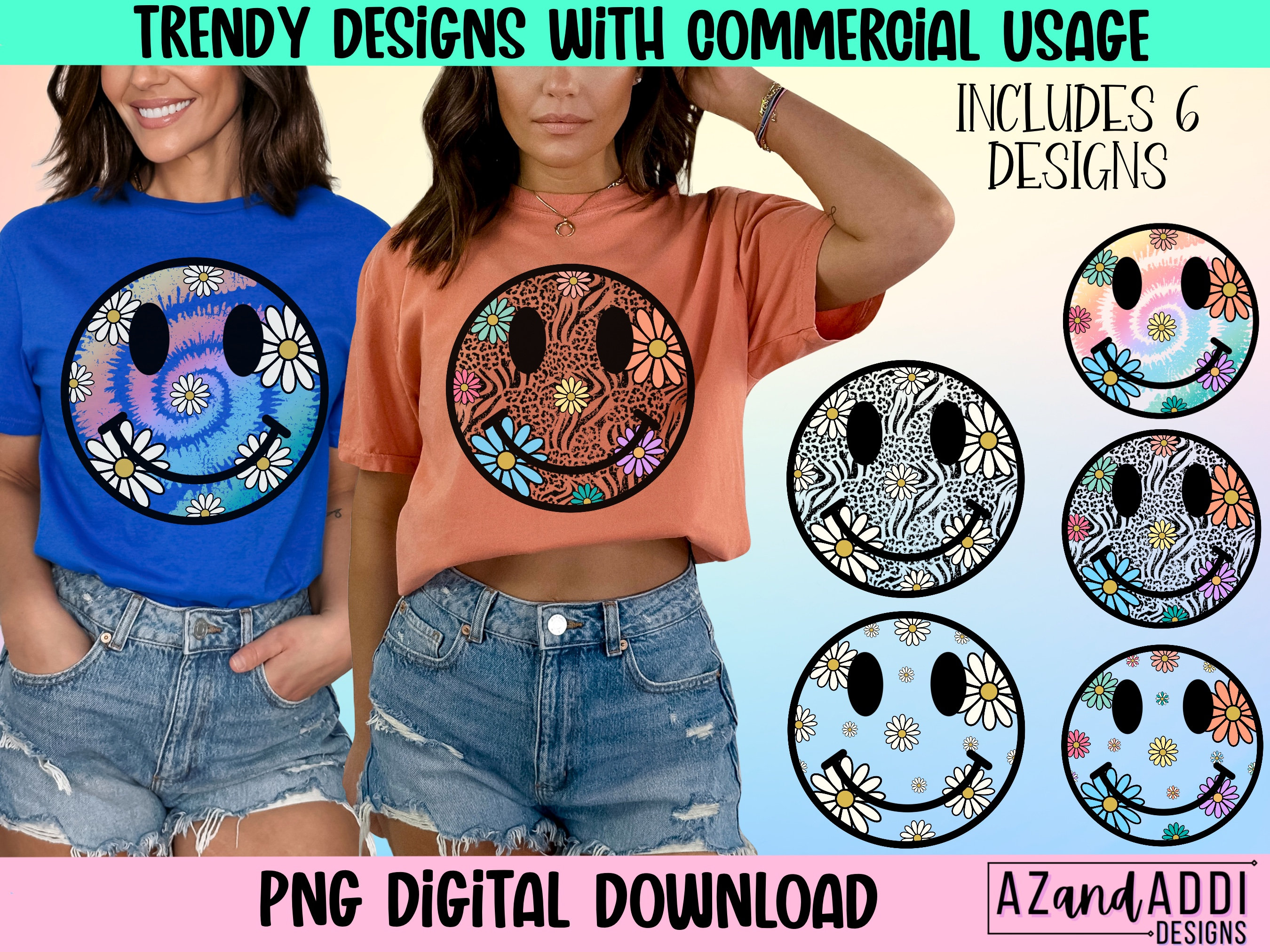 Retro daisy smiley face png, smiley face sublimation bundle, | Inspire ...