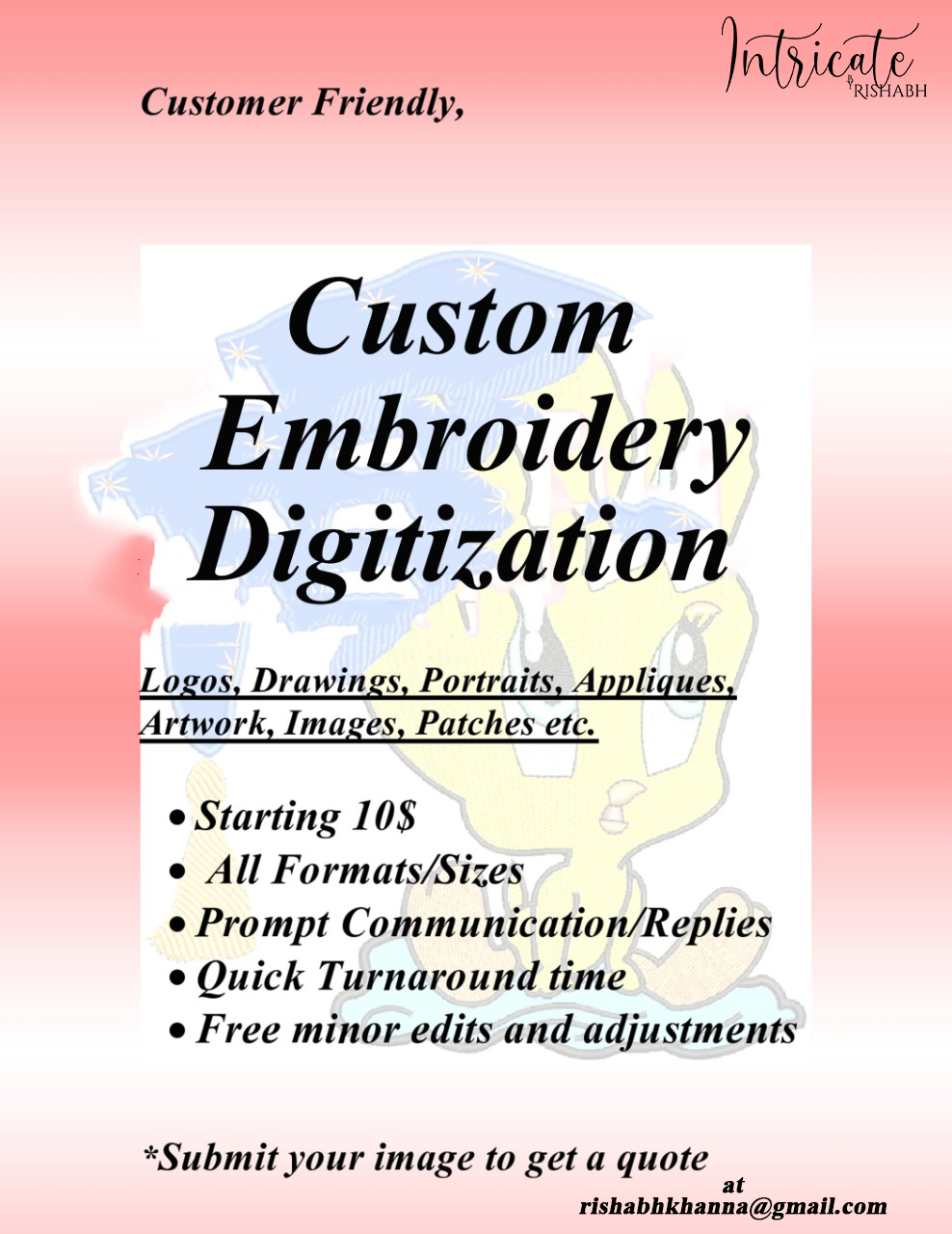 Custom Embroidery digitizing/Machine Embroidery Digitizing/B Inspire