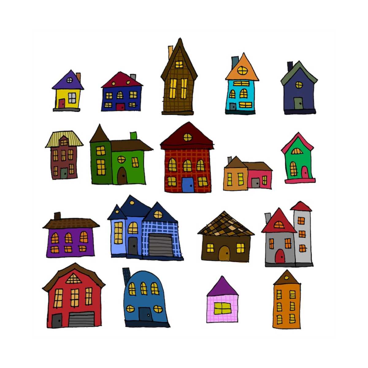 Houses Clipart Set - PNG clip art set of houses, hand drawn - Inspire ...