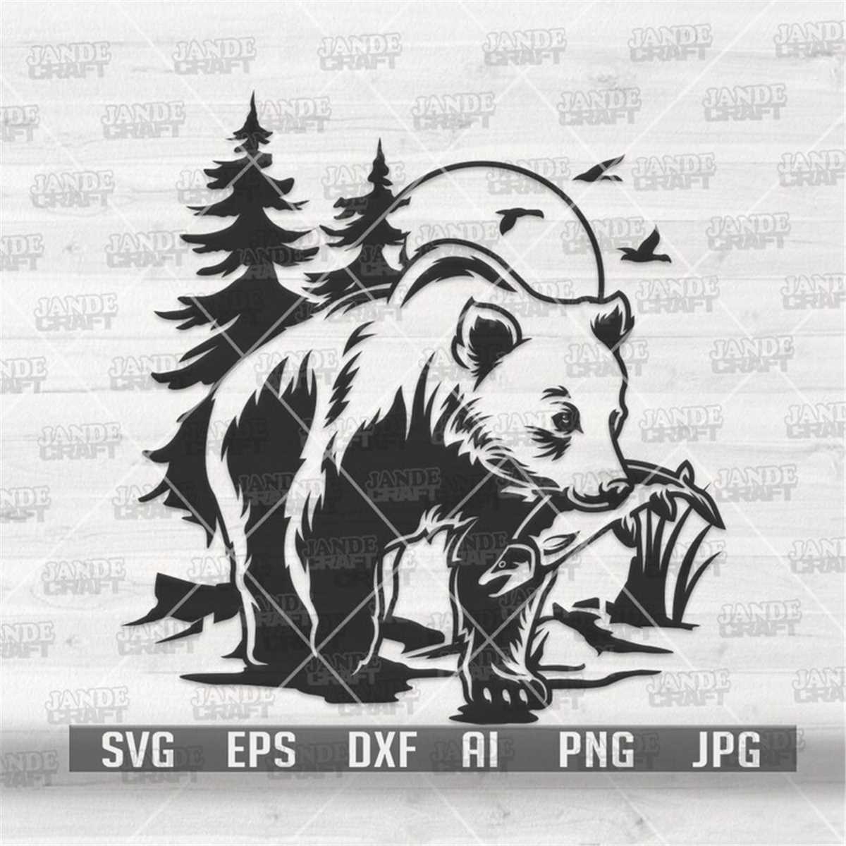 Bear Eating Fish svg | Brown Grizzly Clipart | Wilderness St - Inspire