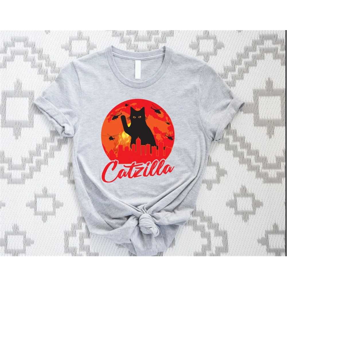 Catzilla Shirt,Meow Shirt,Black Cat Sweater,Cute Anime Shirt Inspire Uplift