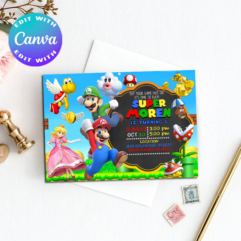 Super Mario Invitation, Super Mario Birthday invitation, S | Inspire Uplift