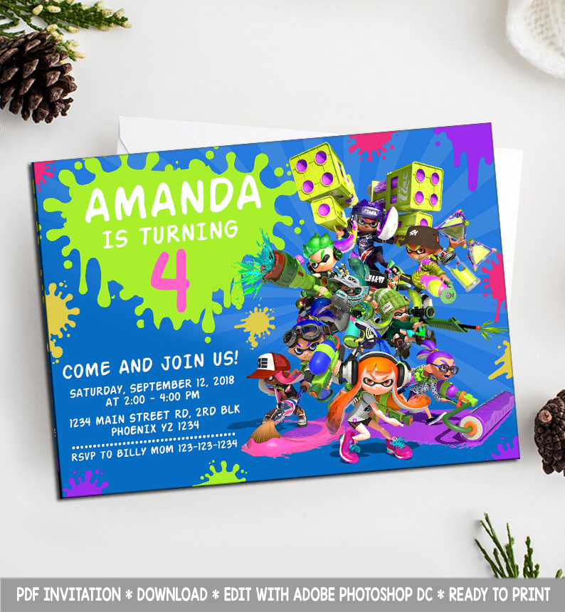 Splatoon Invites, Splatoon Invitation, Splatoon Birthday Inv | Inspire ...