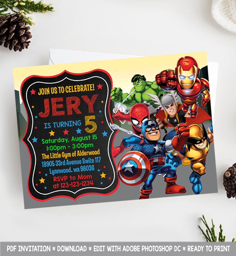 Avengers Birthday invitation, Superhero Birthday Invitation