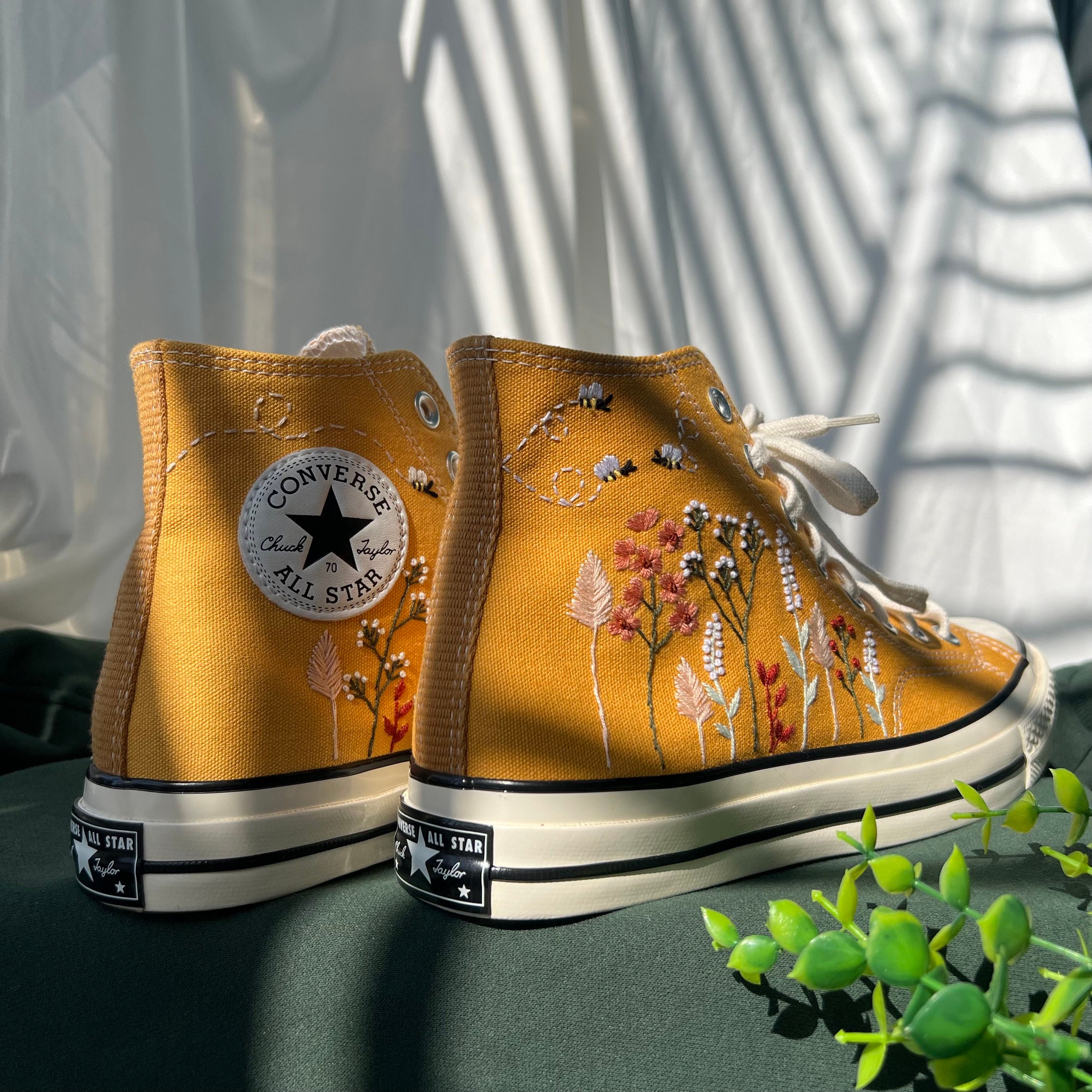 Converse,Converse Embroidered Clusters Of Sunflowers And Ros