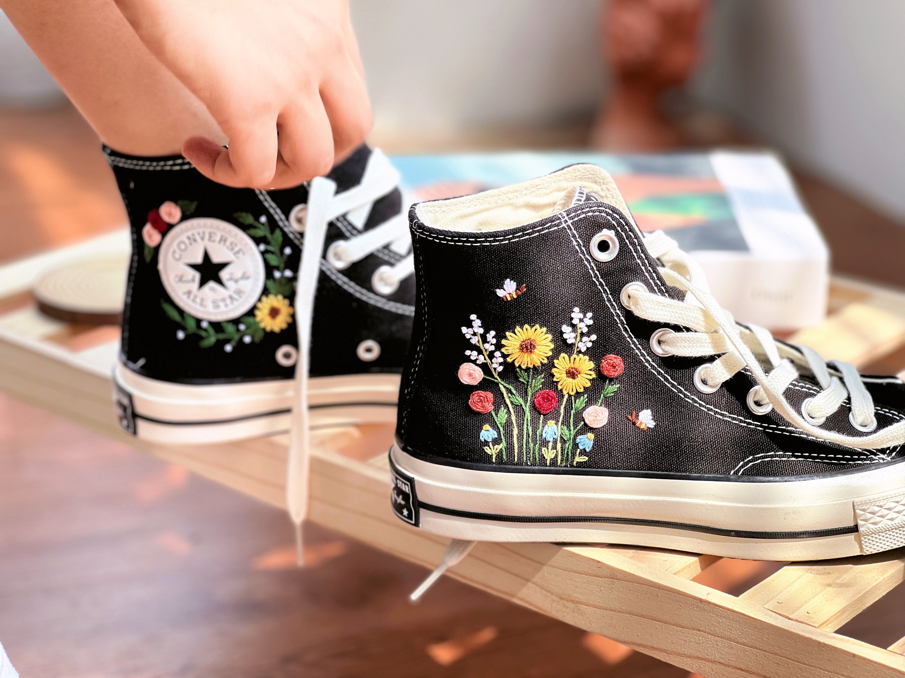 floral embroidered converse