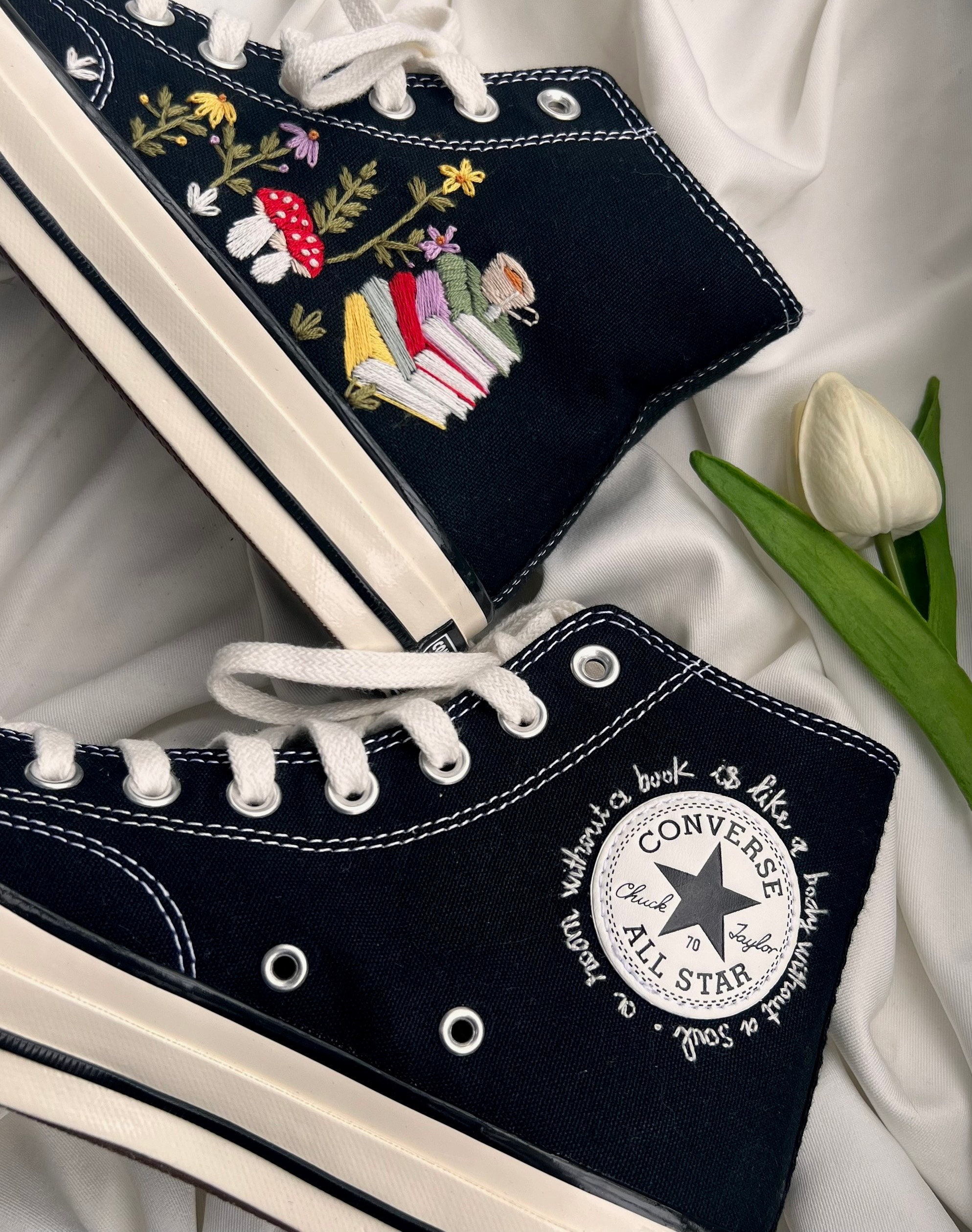 Embroidered Converse Converse With Books On Them Embroidered