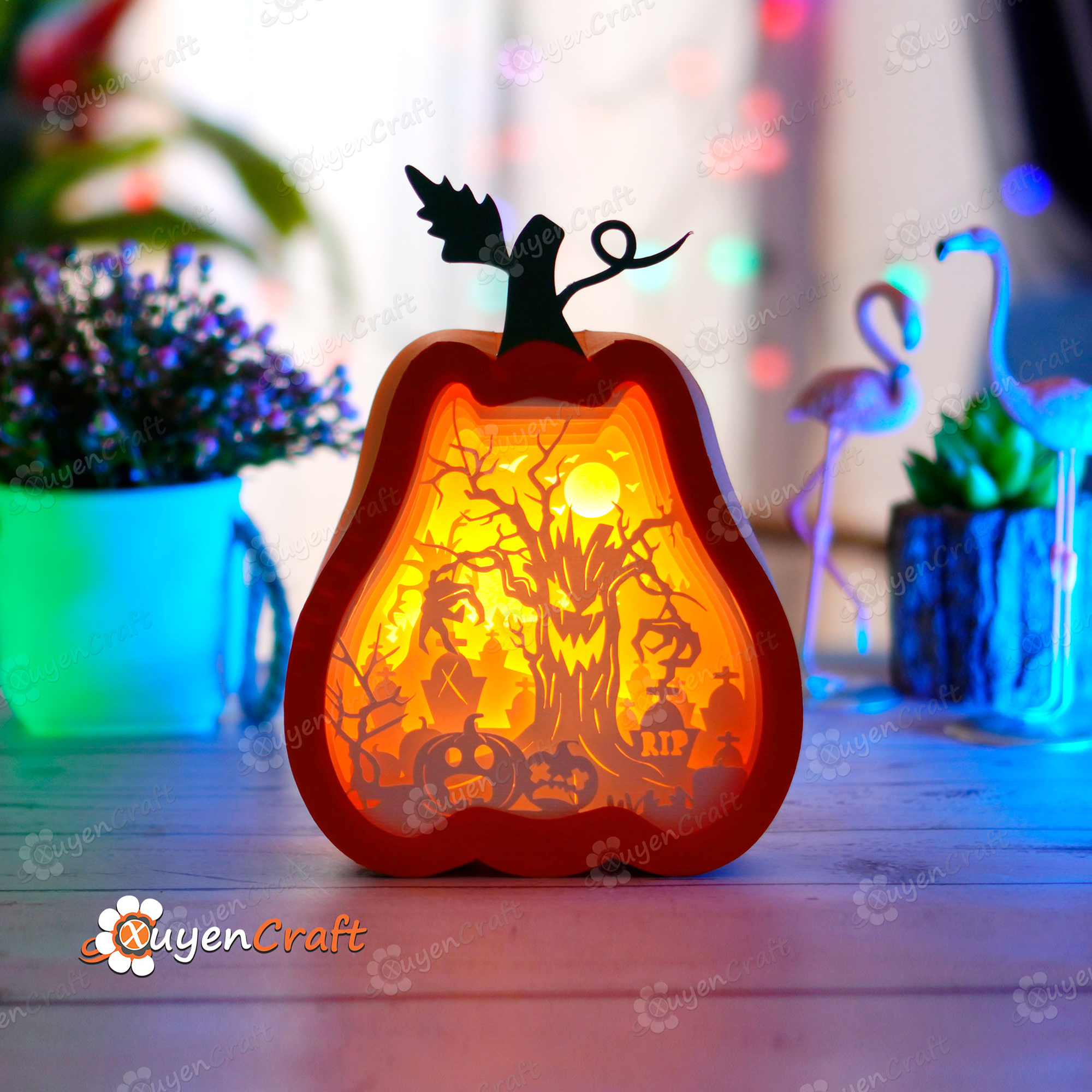 Spooky Tree in Tall Pumpkin Lantern Shadow Box SVG for Cricu | Inspire ...