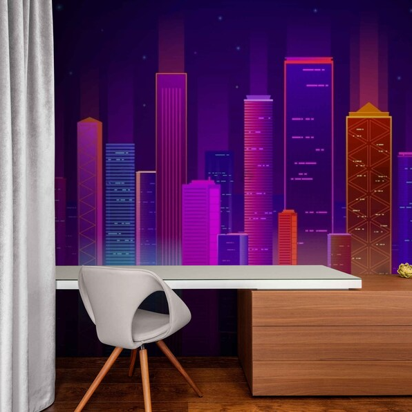 Cyberpunk Neon City Wall Art Wallpaper Urban Design Inspire Uplift
