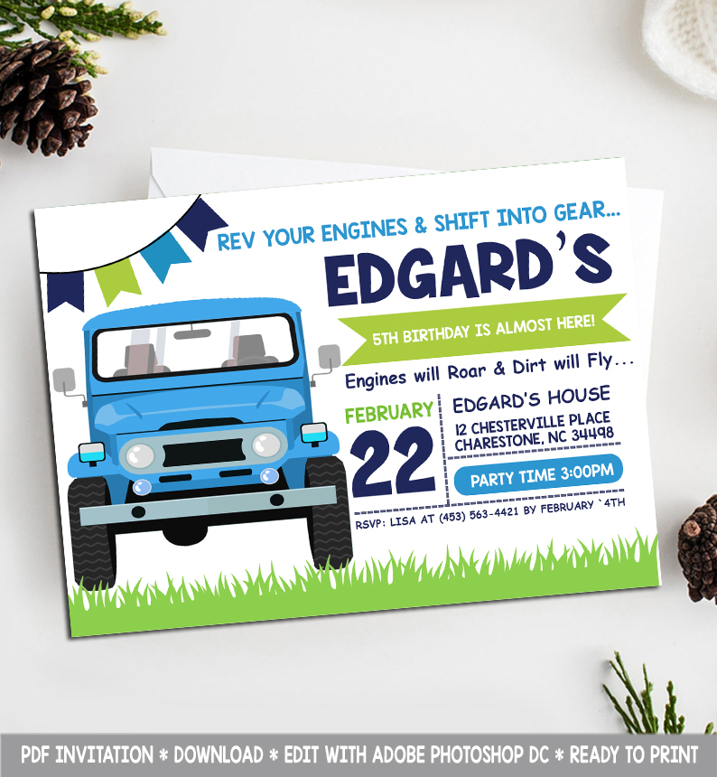 Jeep Birthday Invitation Truck Birthday Invitation Boy Birth Inspire