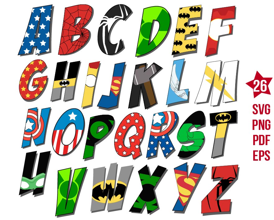 Superhero Alphabet svg Bundle, Superhero Letters svg, Superh - Inspire ...
