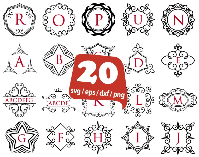 Monogram Bundle SVG/DXF/PNG, Monogram Alphabets SVG, Family - Inspire
