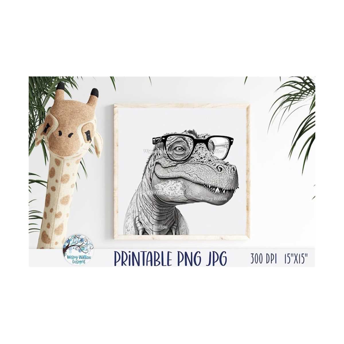 T Rex Dinosaur with Glasses Drawing Printable, Cute Detailed Inspire