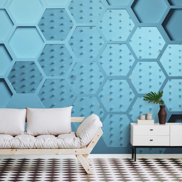 Peel and stick wallpaper 3d mural blue honeycomb 3d wall - Inspire Uplift