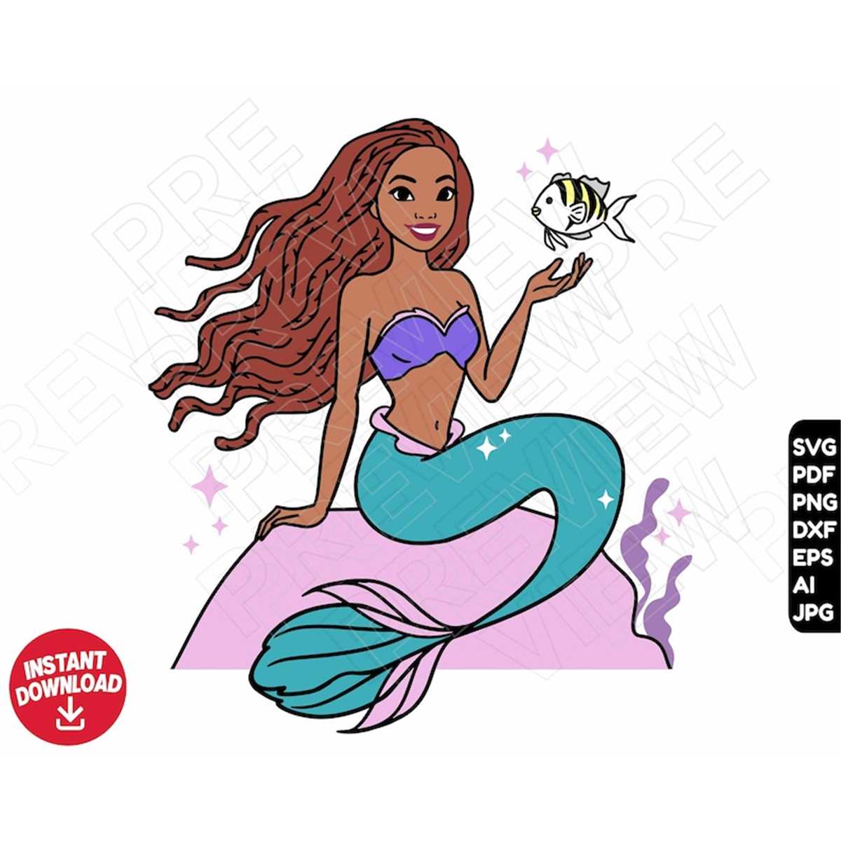 Ariel The little mermaid black SVG , african american prince Inspire