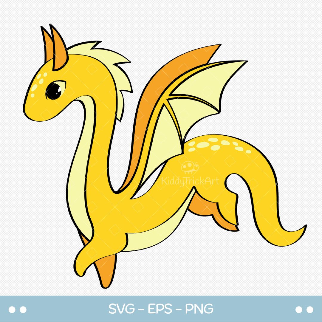 Yellow Dragon SVG clipart, Cute Cartoon Flying Dragon PNG, P Inspire