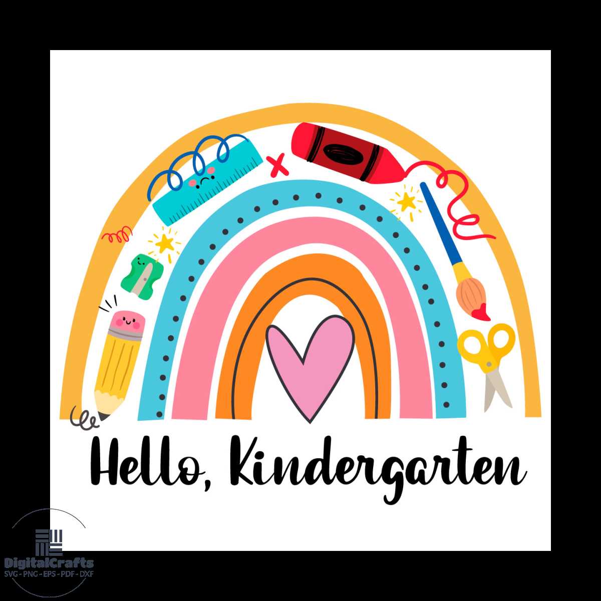Hello Kindergarten Studying Items Rainbow Back To School Svg | Inspire ...