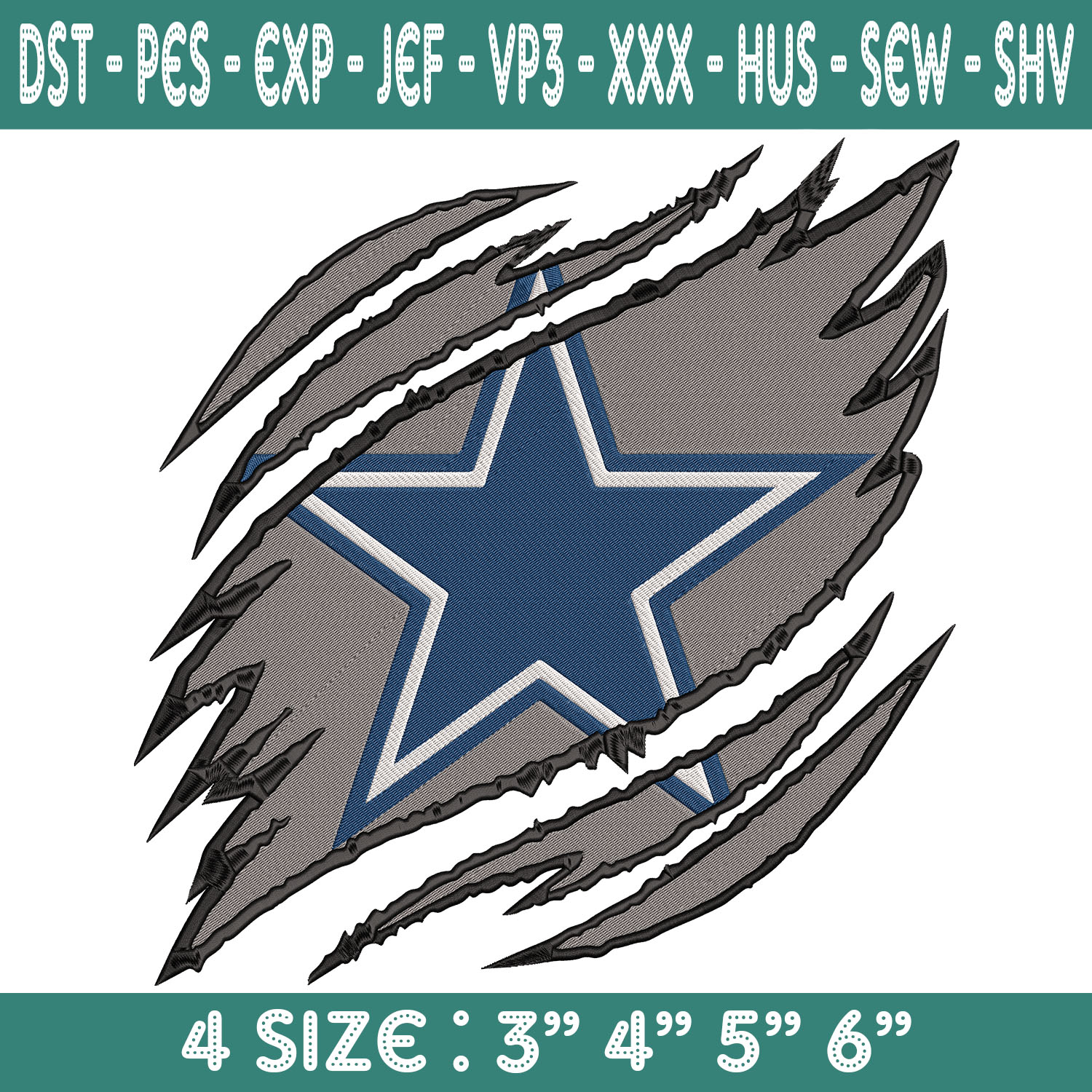 Dallas Cowboys Ripped Claw Embroidery, Dallas Cowboys Embroi Inspire