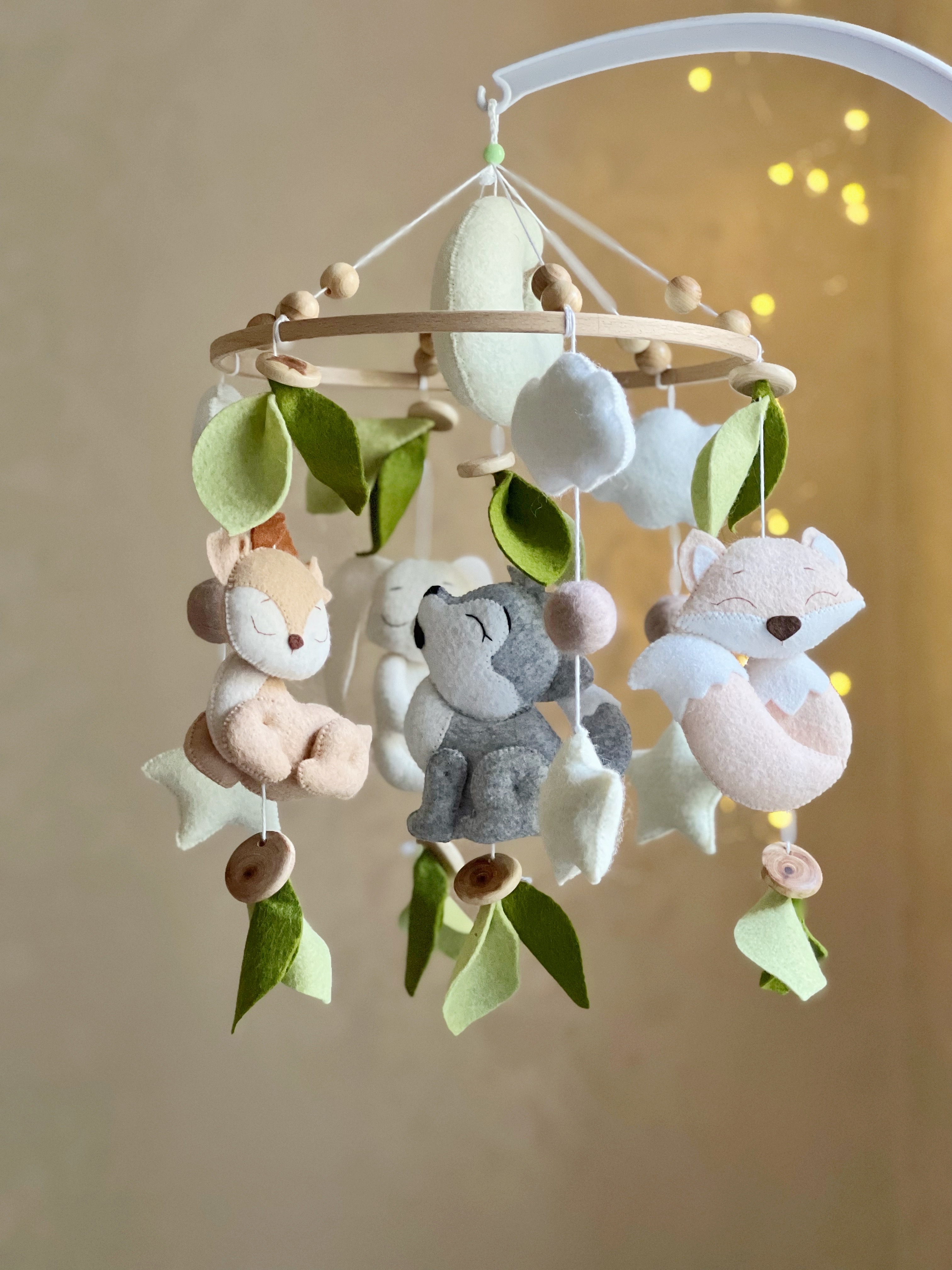 Baby mobile crib with woodland animals. Baby girl mobile. Ba - Inspire