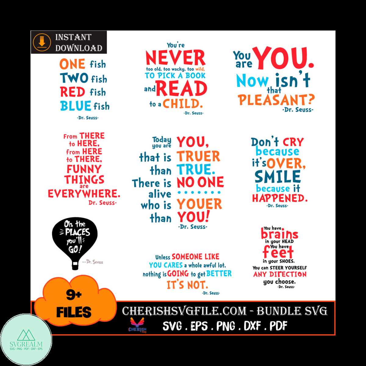 Dr Seuss One Fish Two Fish Red Fish Blue Fish Bundle Svg | Inspire Uplift