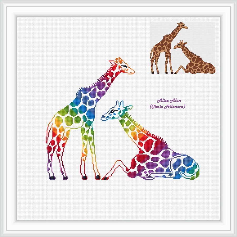 Cross stitch pattern Giraffe silhouette rainbow monochrome Inspire Uplift