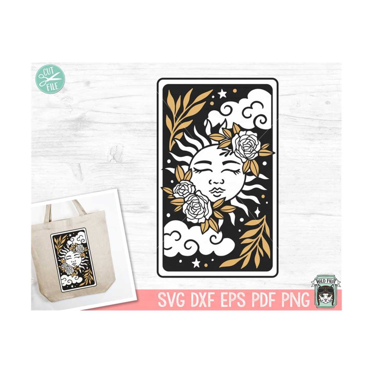 Tarot Card Sun svg, Floral Sun Tarot svg file, Flower Sun Ta | Inspire