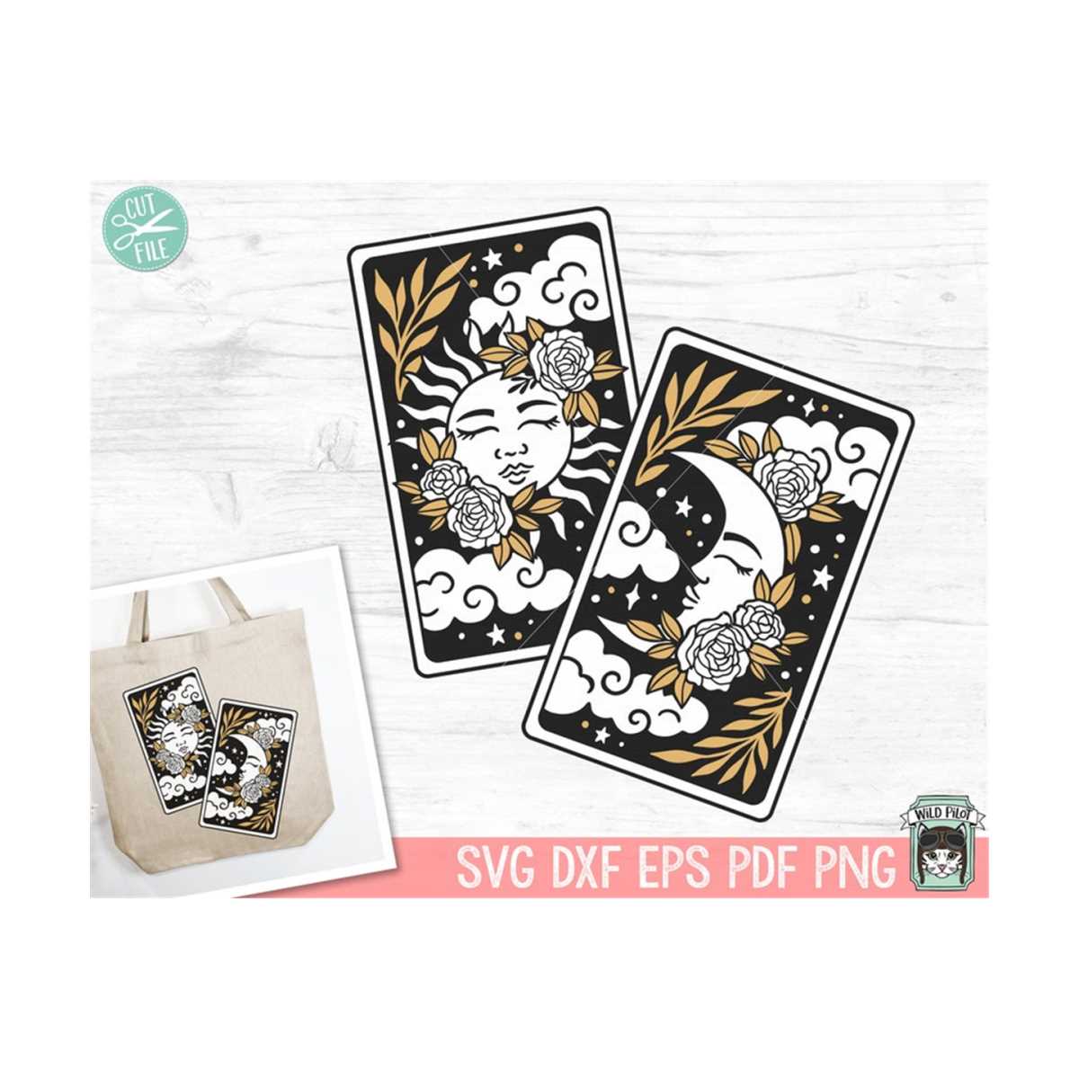 Tarot Card Sun Moon svg, Floral Sun Tarot svg file, Floral M - Inspire